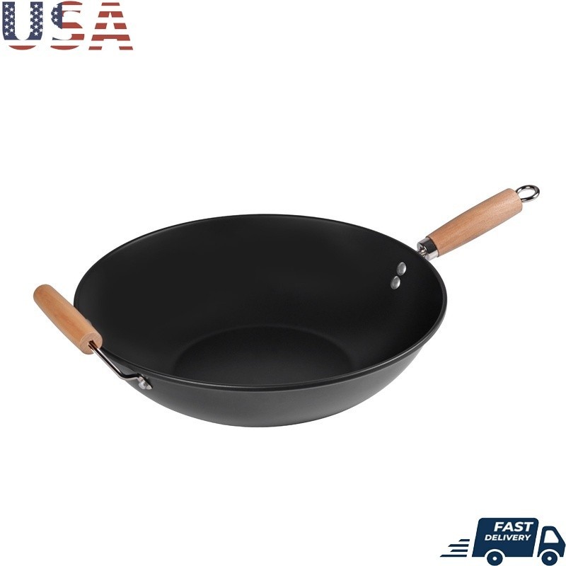Non-Stick Carbon Steel Wok Easy Clean 13.75 Inch Versatile Kitchen Cookware New