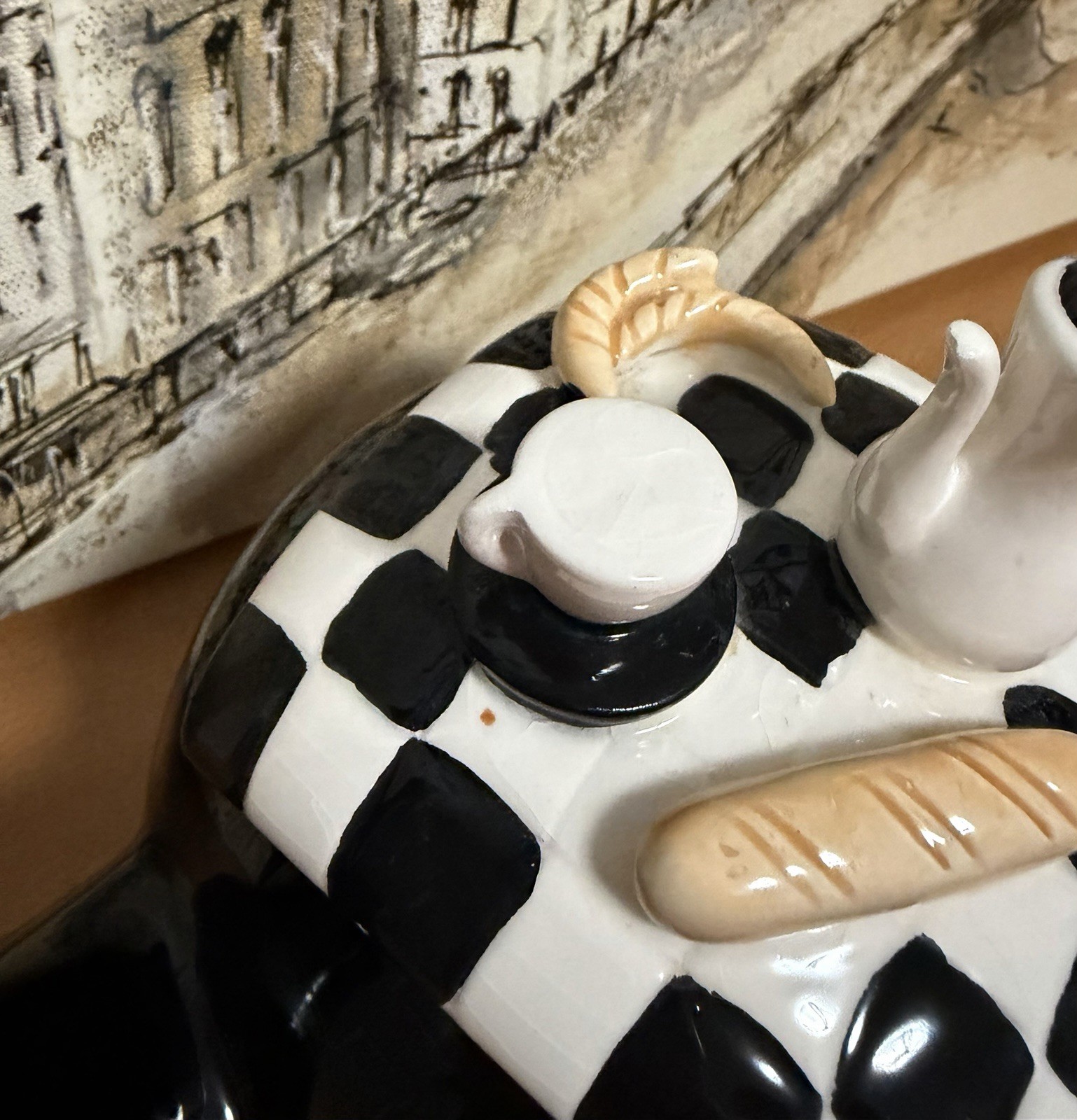 Vintage Black Teapot Checkerboard Estia Gourmet 32 oz. New Without Box.