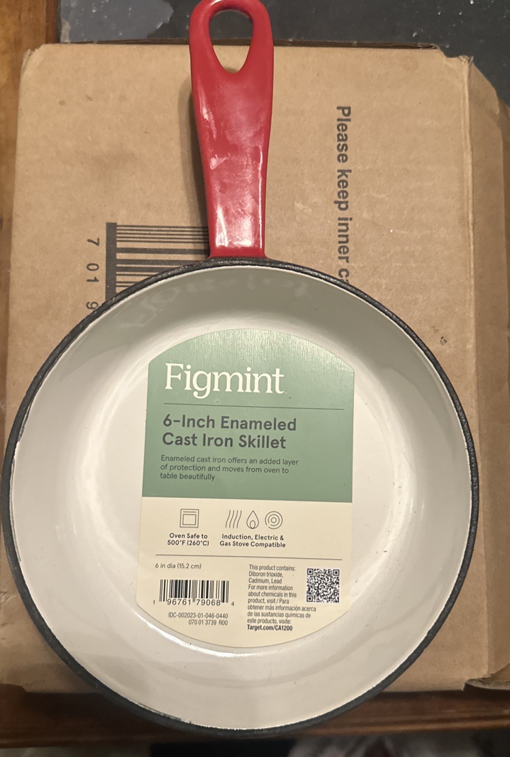 Rare NEW Figmint 6 Inch Red Enameled Cast Iron Skillet Vintage, White Interior