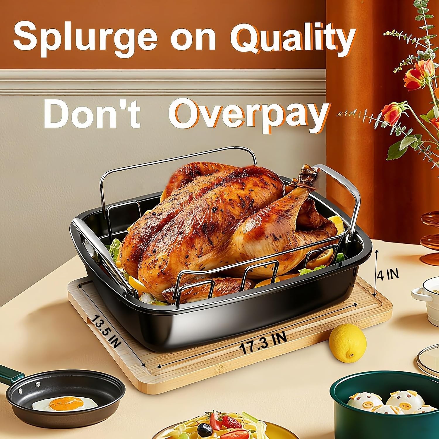 Large Nonstick Roasting Pan Set with Rack – Dark Grey