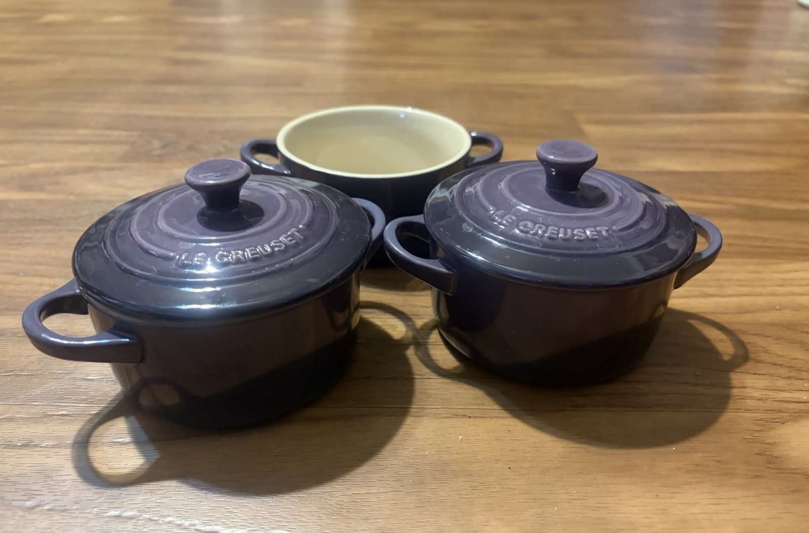 Le Creuset Mini-Cocotte Set 0.25L 10cm Cassis Ceramic 3-Piece with Lids