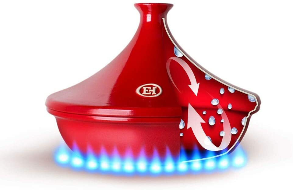 New Emile Henry Flame Ceramic Tagine 2.6 Quart Red Cone Lid – Versatile Cookware