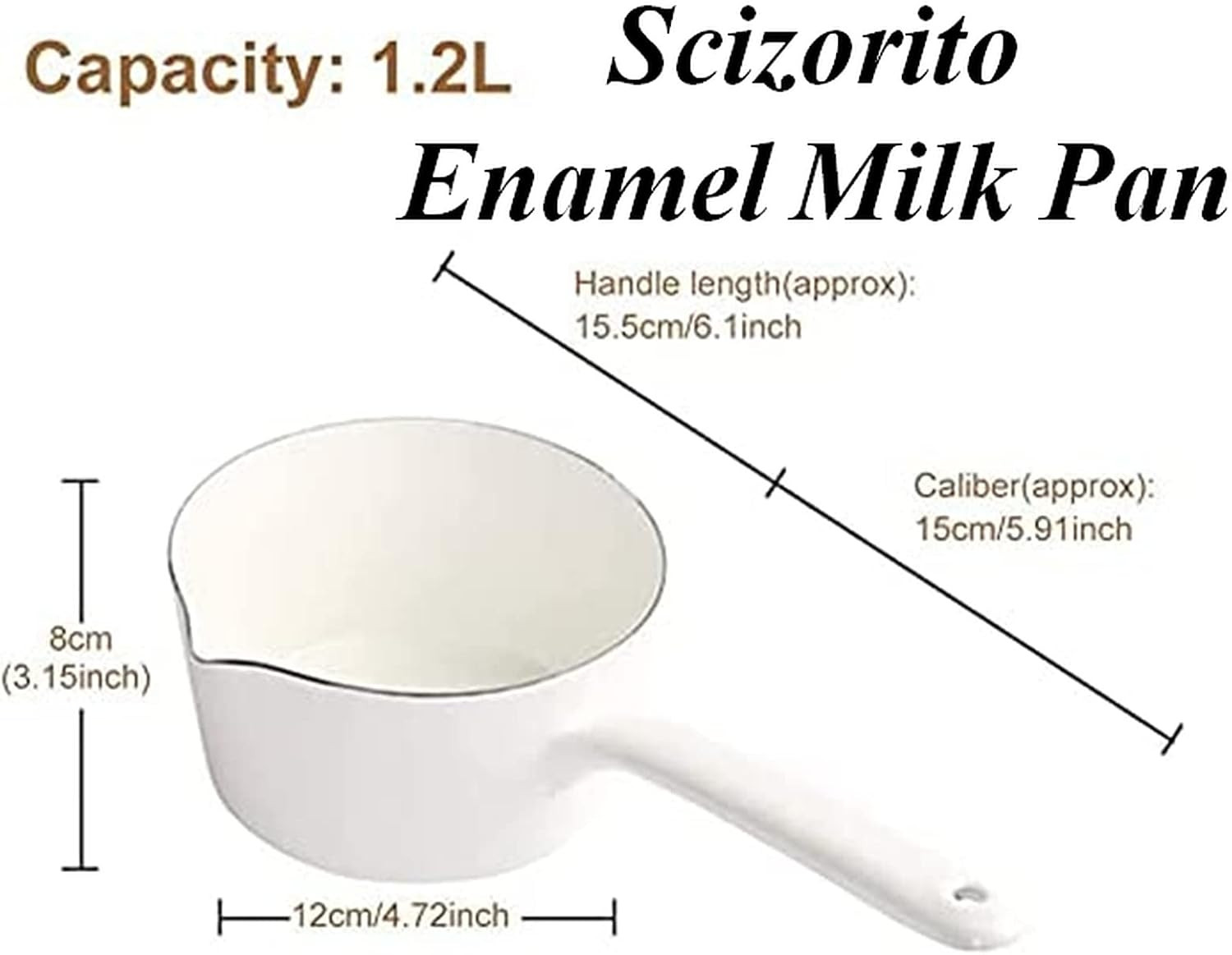 1.2L Enamel Milk Pan, Nonstick Milk Pot with Pour Spouts, Even Heat Conduction,