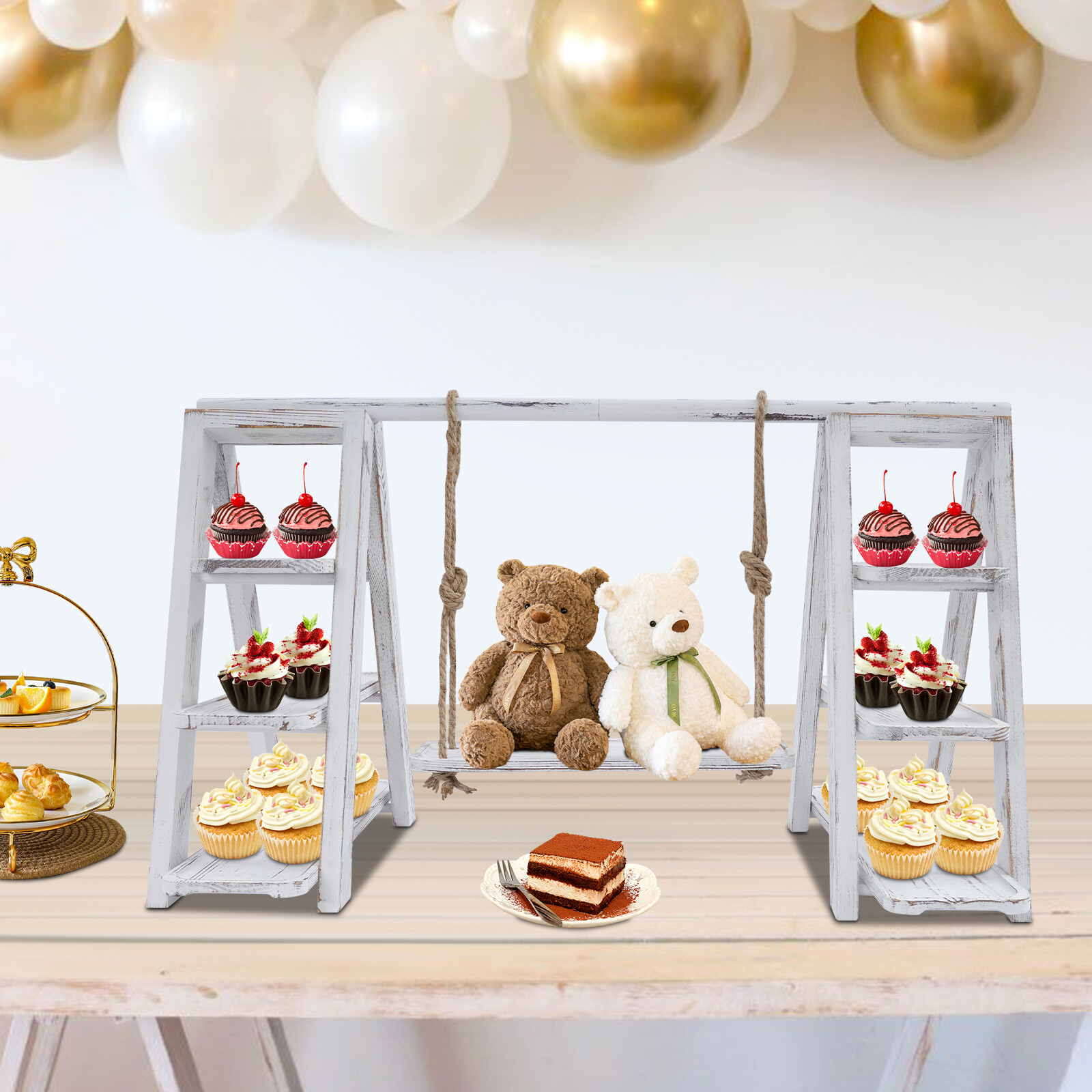 3 Tier Cupcake Stand Table Display Set With Removable Trays Serving Ladder Stand