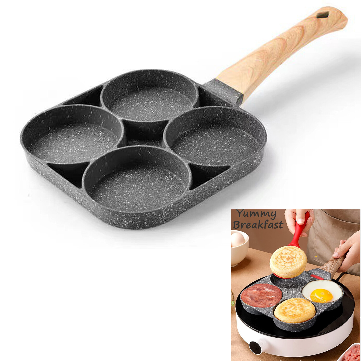 4-Cup Egg Pan Nonstick Healthy Egg Frying Pan Breakfast Pancakes for Gas Stove