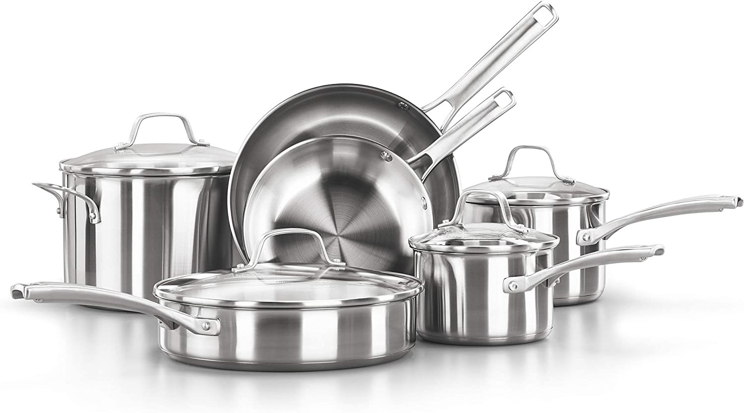 Classic Stainless Steel Cookware Set, 10-Piece, Impact-Bonded Aluminum Base, Sta