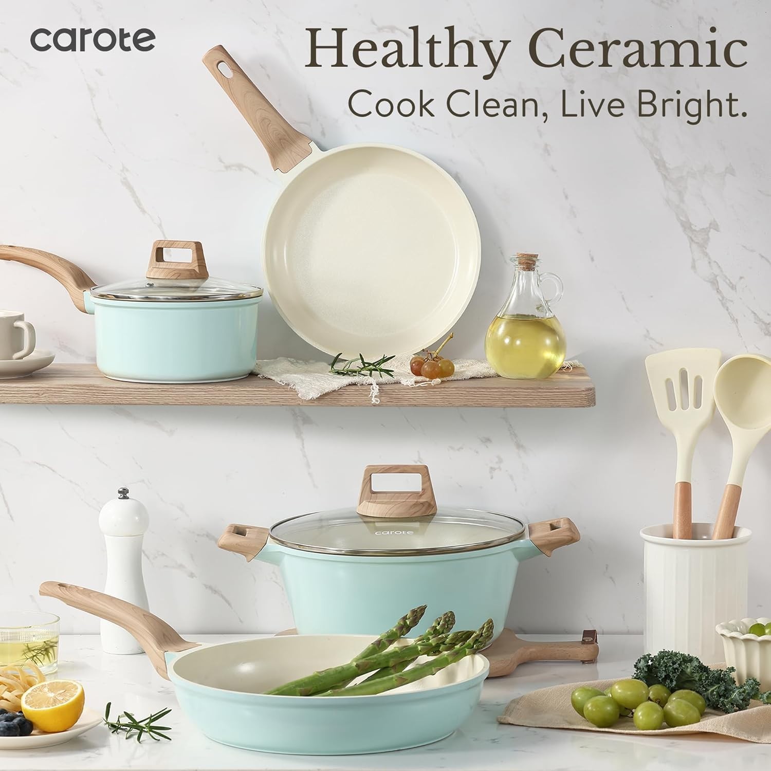 Elegant 21-Piece Ceramic Cookware Set with Non-Stick Finish – Effortless Cooking