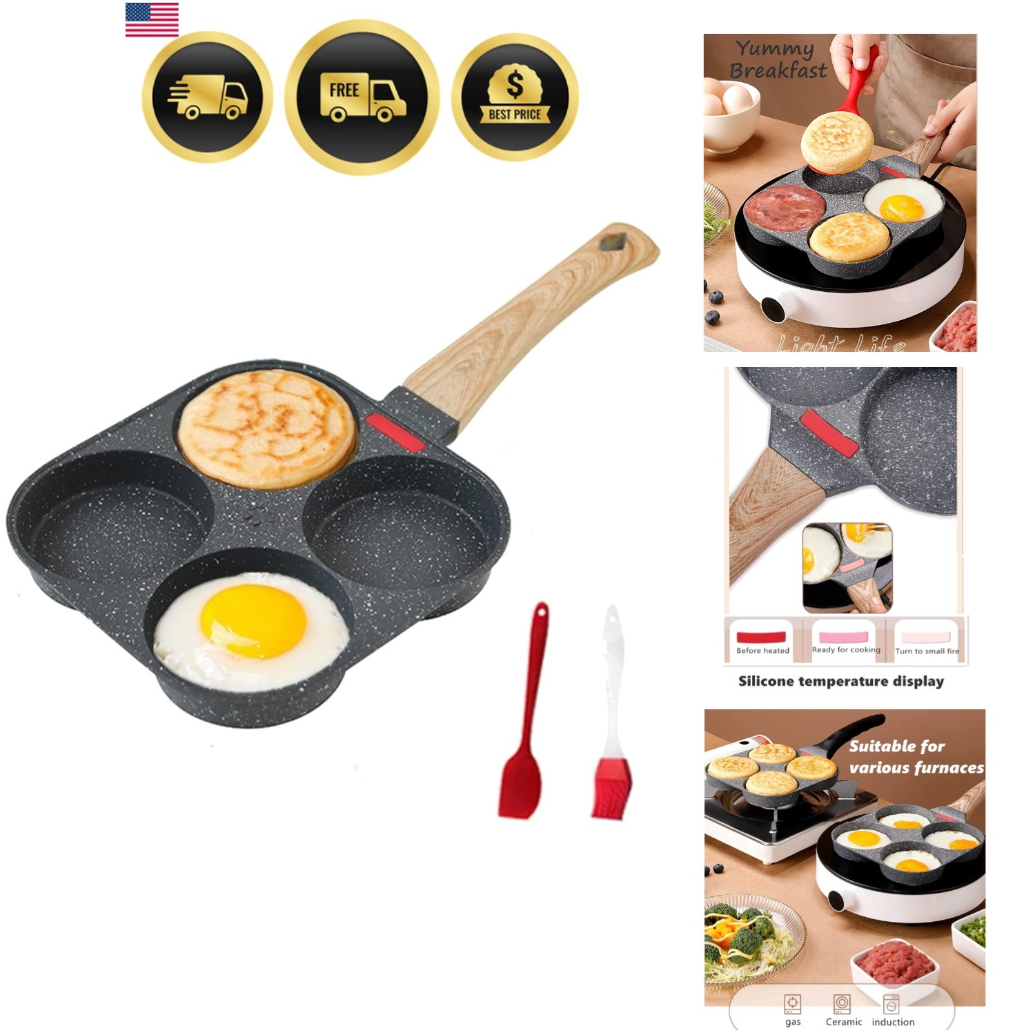4-Cup Egg Pan Nonstick, and Granite Egg Frying Pan, Versatile Breakfast Skill…