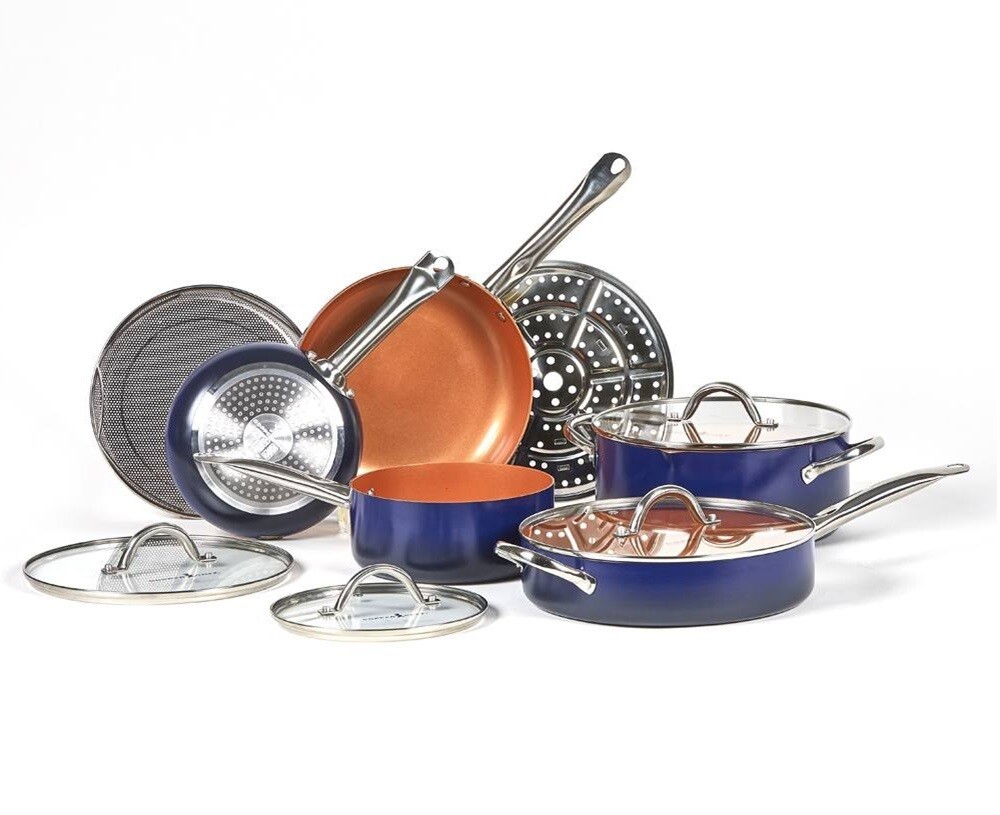Copper Chef QuickCook 16Piece Pan Set with CeramiTech Navy/Copper