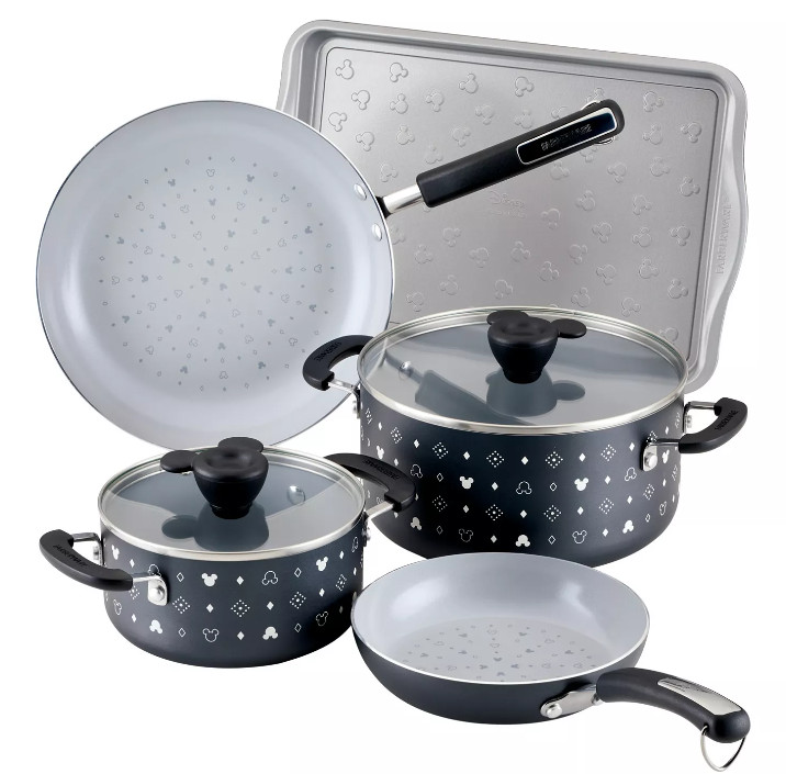 Disney Home Farberware 7 Piece Mickey Mouse Monochrome Ceramic Nonstick Cookware