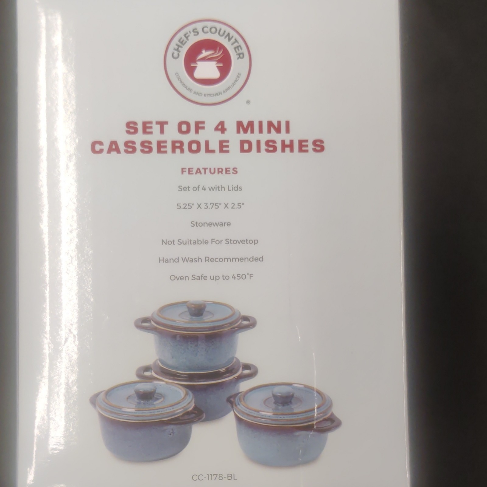 Chef’s Counter CC-1178-BL Set of 4 Blue Round Stoneware Casserole Dishes w/ Lids