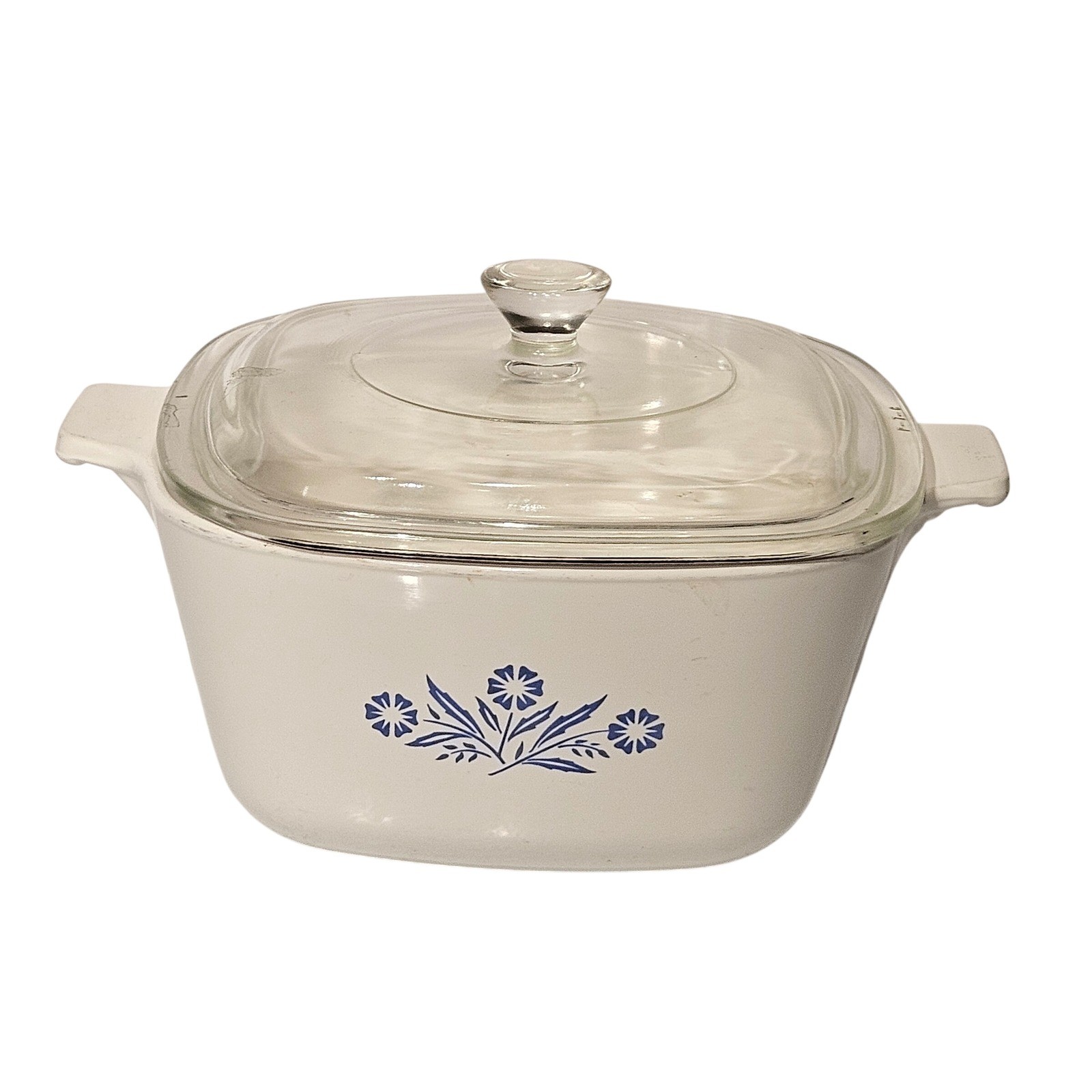 Corning Ware Casserole Dish 1.75 QT White Blue Cornflower P-1 3/4-B with Lid