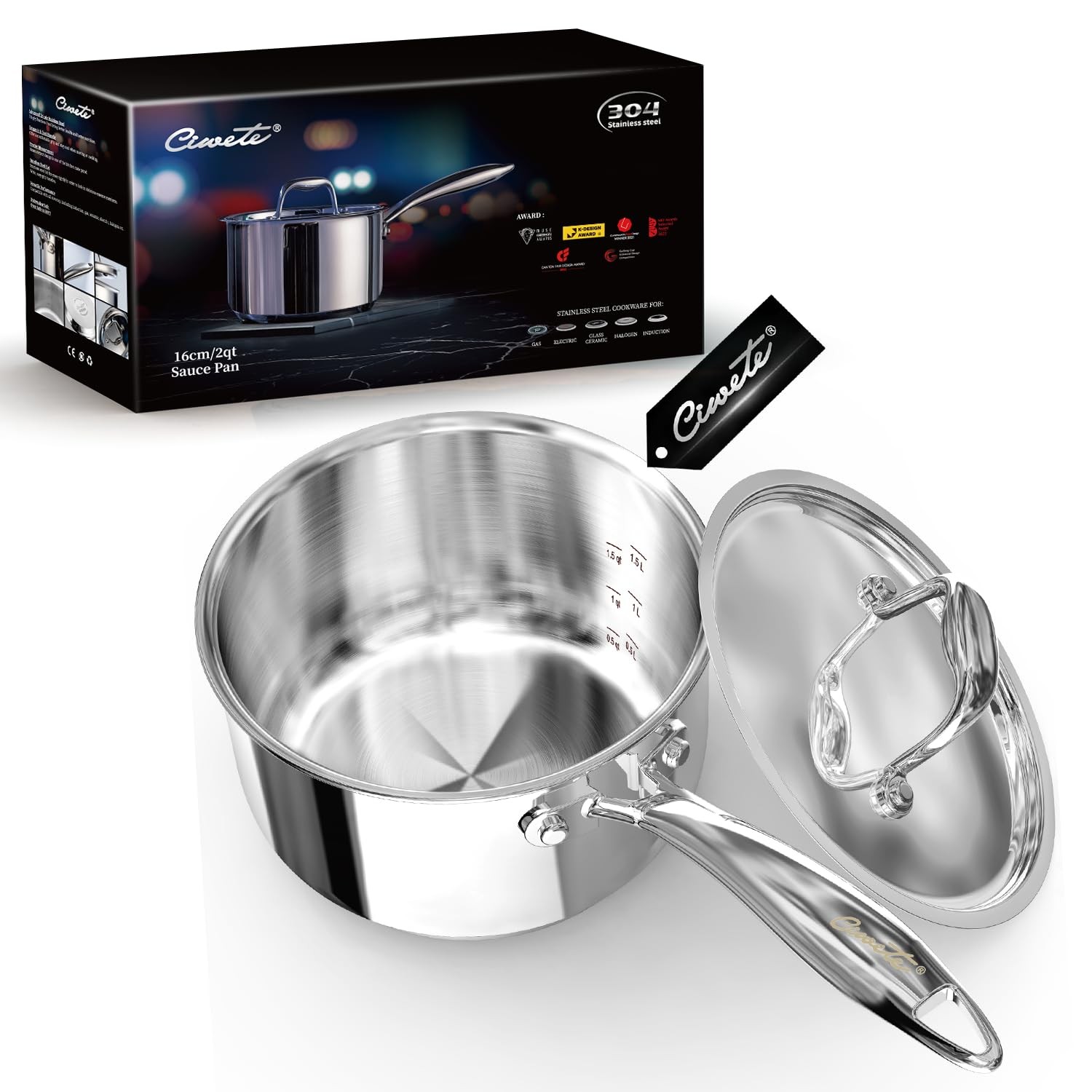 2 Quart Sauce Pan with Lid, Tri Ply Stainless Steel Saucepan 2 Qt with Stainl…