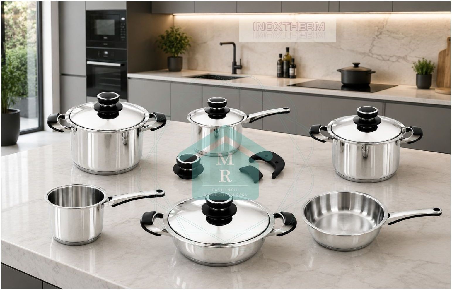 12pc Pot Battery 18/10 Stainless Steel Triple Bottom Workshop Prandelli
