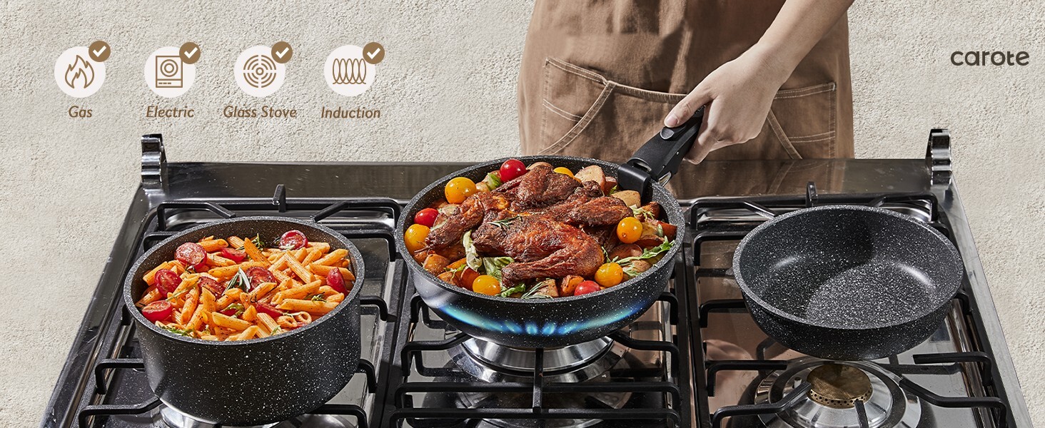CAROTE 7″ 2QT SAUCEPAN, Non-Stick, Midnight BLACK Granite, NEW AND & IMPROVED