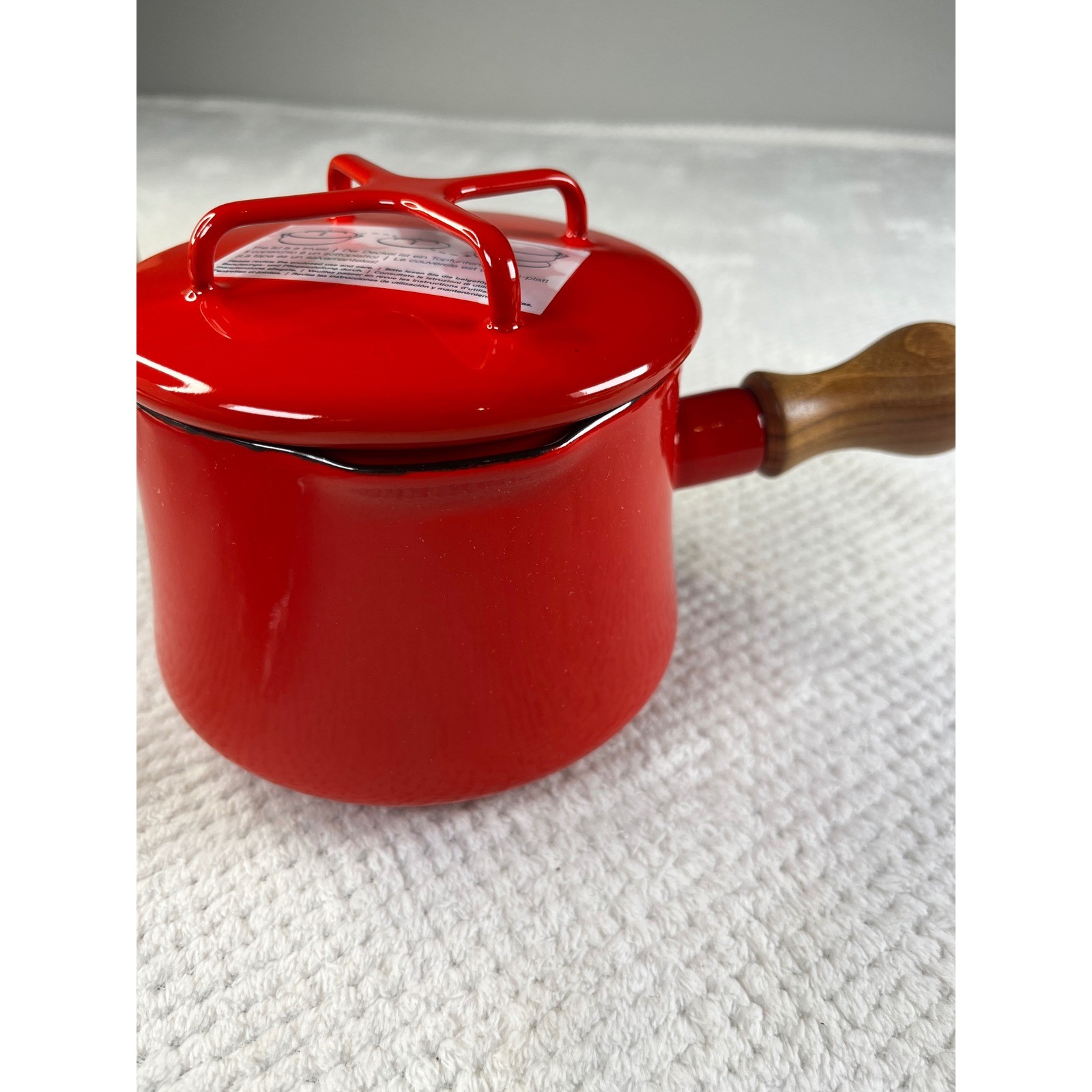 Dansk Kobenstyle Red Enamel Hot Chocolate Pot Williams Sonoma Teak Handle NIB