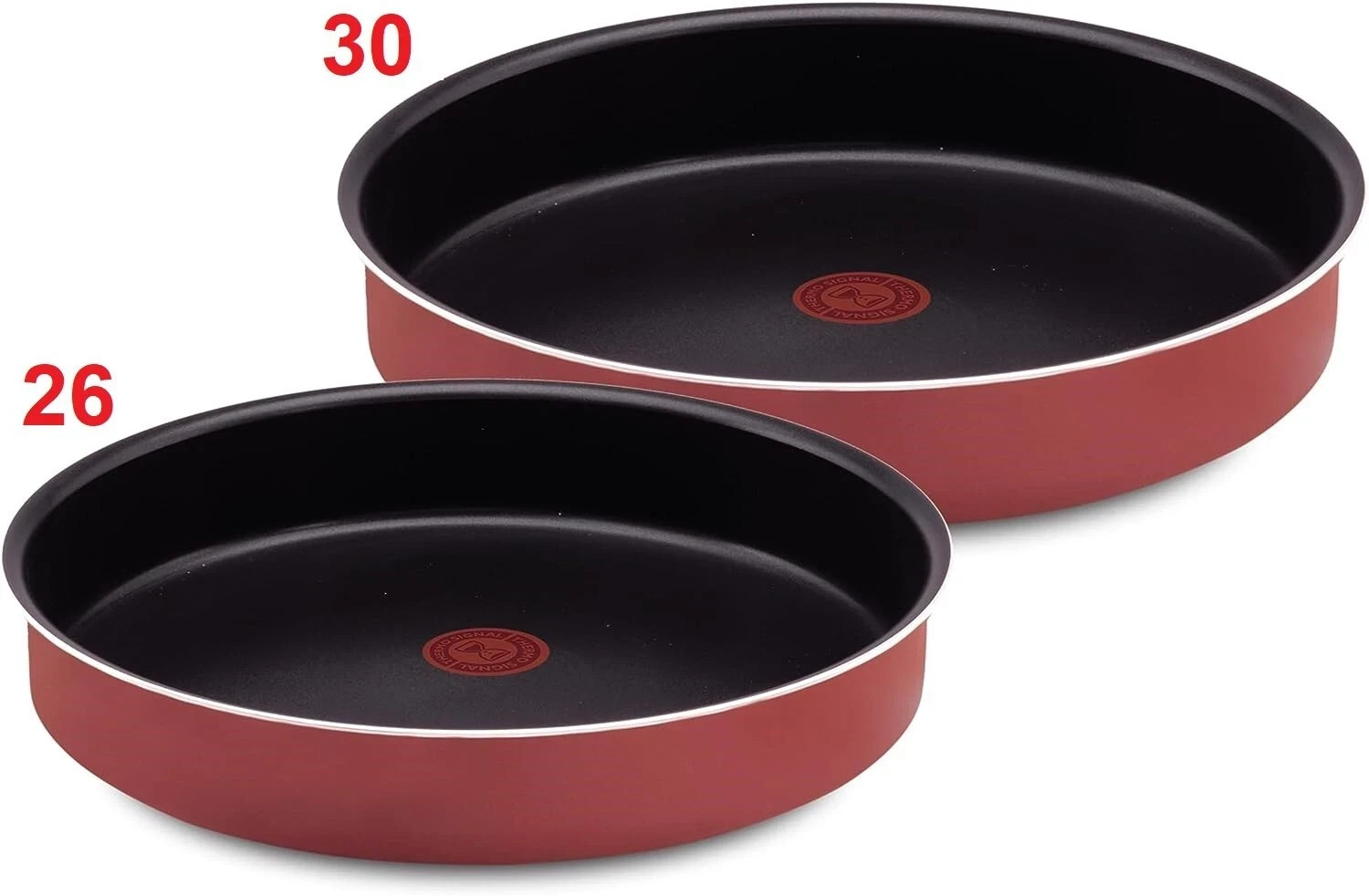 2 Tefal Deep Oven Tray Set Non Stick Trays Red Coated In France 30, 26 cm