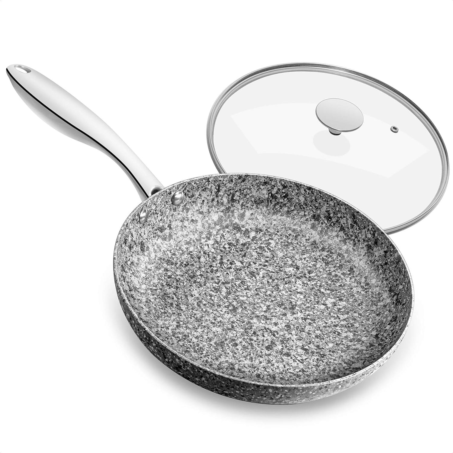 MICHELANGELO Stone Frying Pan with Lid, Nonstick 12 Inch 12 inch, Gray
