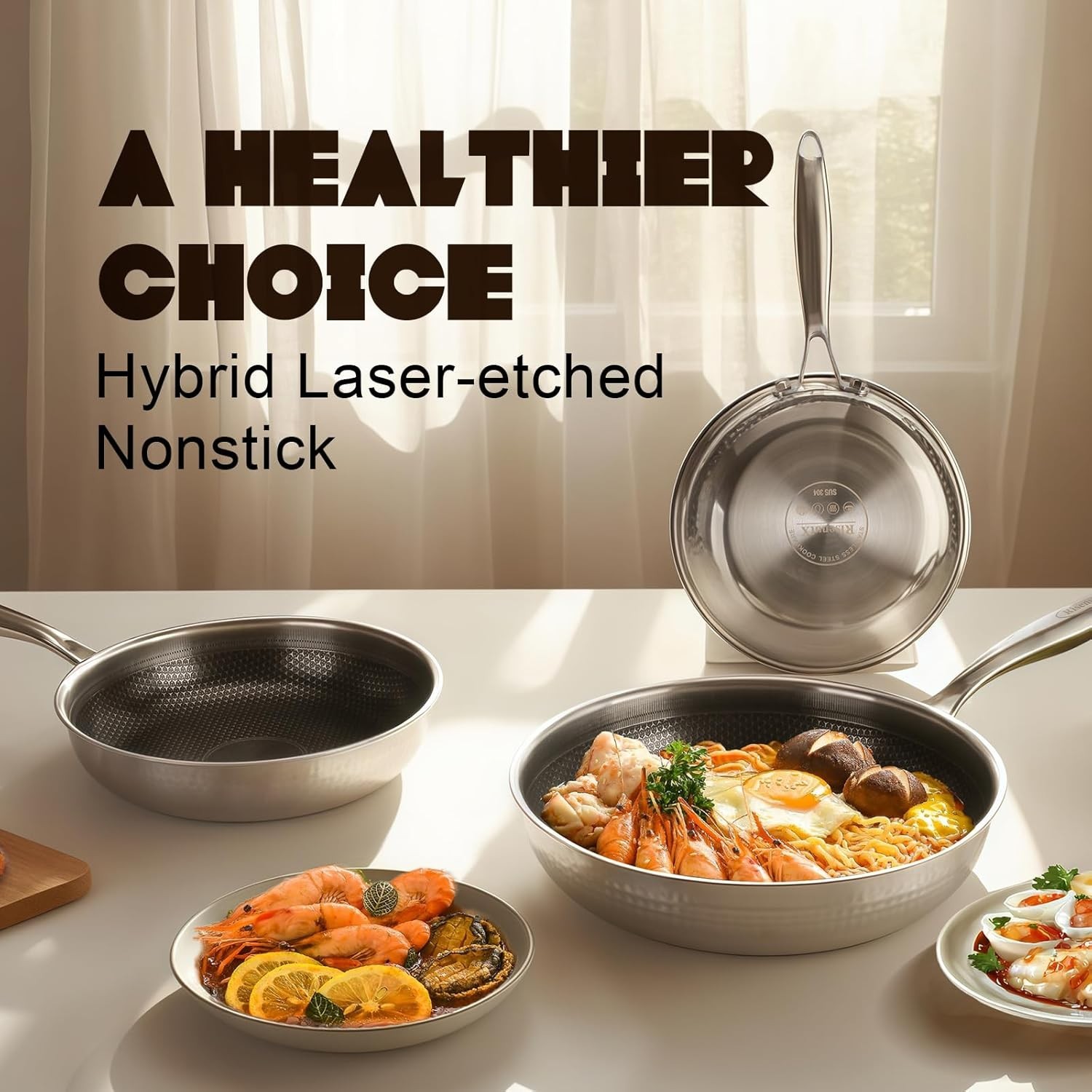 Hybrid 12 inch Stainless Steel Non Stick Skillet,Frying Pans Nonstick, PFOA F…