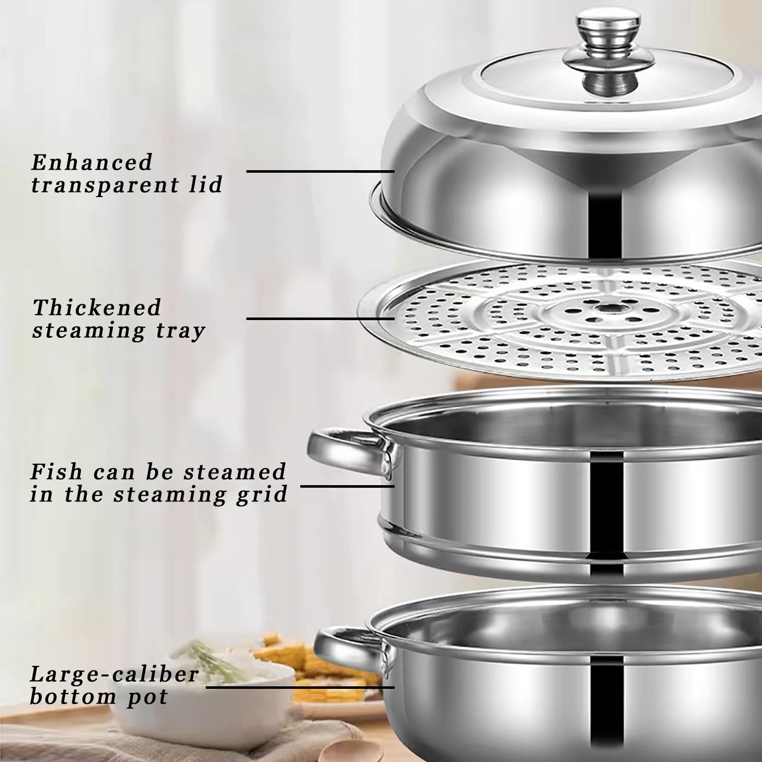Steamer Pot for Cooking,Stainless Steel Steamer Pot,11 inch Steam Pots with L…