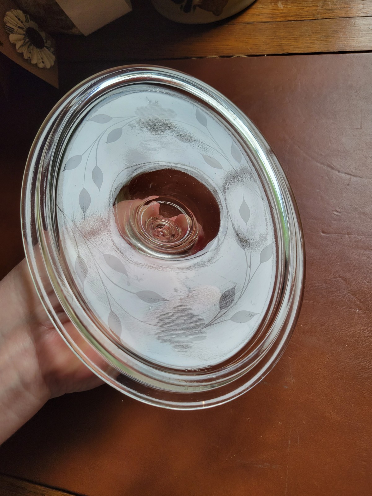 Pyrex Etched Flowers Replacement Lid 632C About 7.5″x5.25″