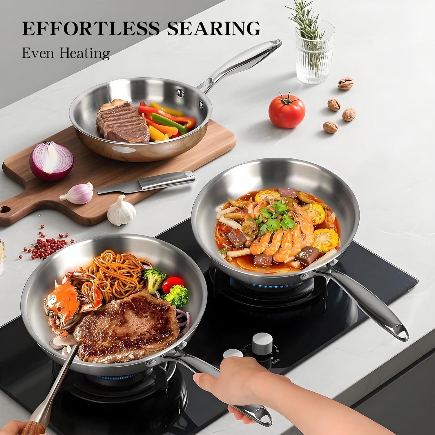 Stainless Steel Cookware Set, 3 Ply 17 Piece Stainless Steel Pot and Pan Set,…