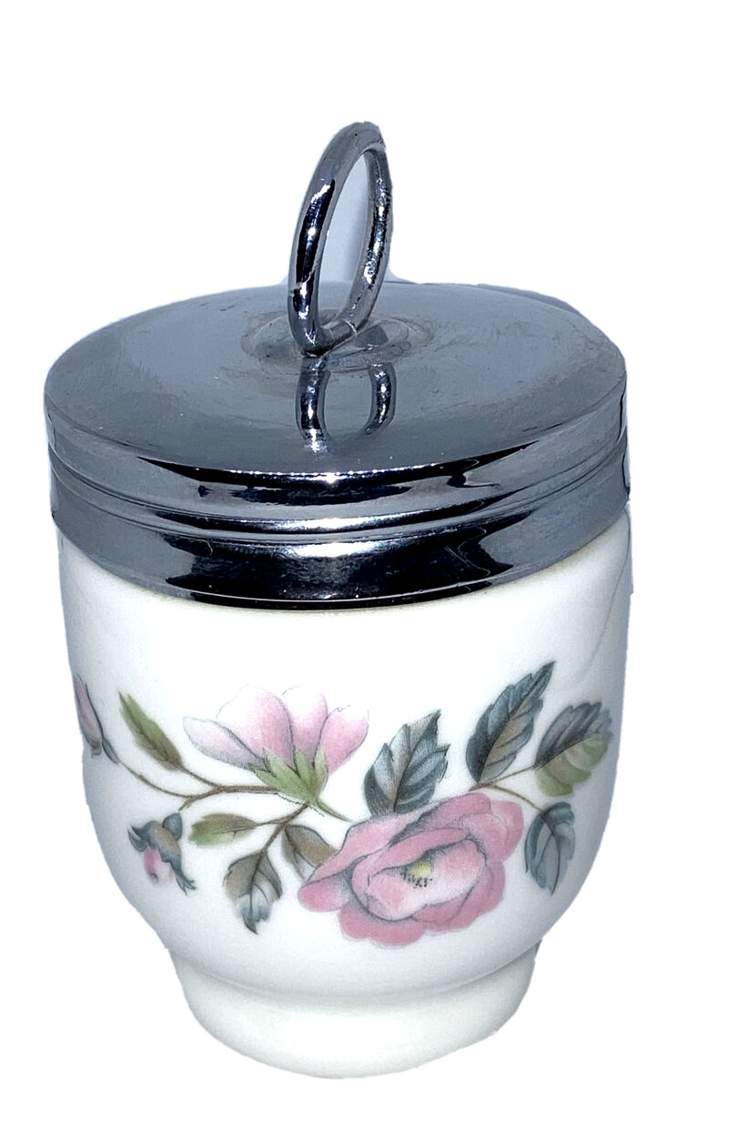 Royal Worcester made in England porcelain egg coddler pink blue rose 2 5/8″