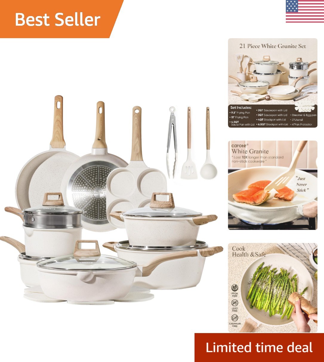 21-Piece White Granite Cookware Set with Essential Utensils Included