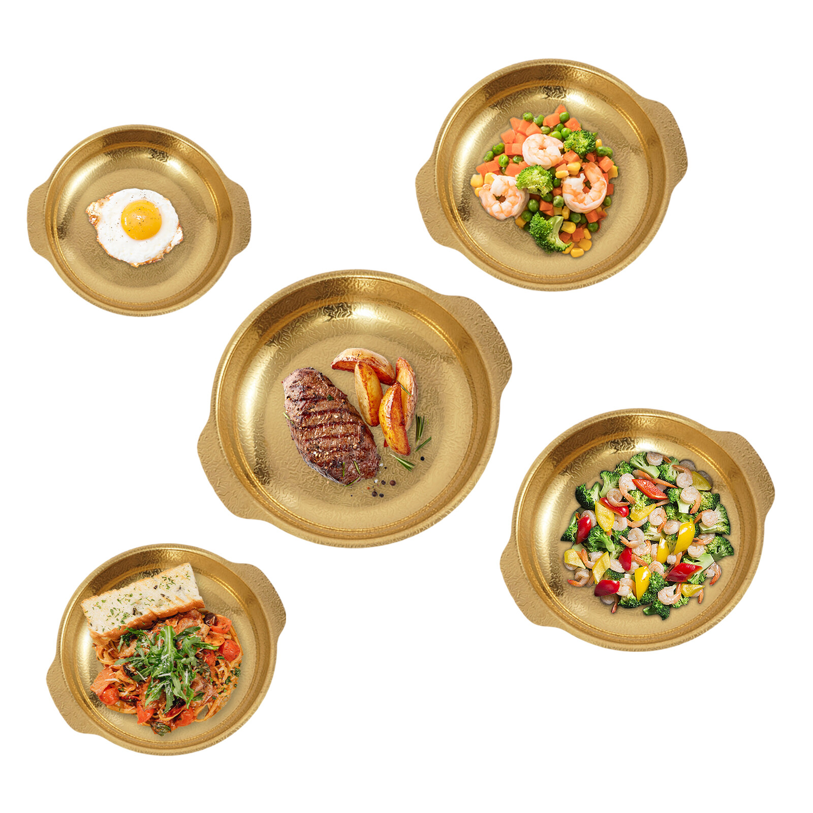 5 Pcs Paella Pans Food Serving Pan Stainless Steel Seafood Pans Cookware Seafood