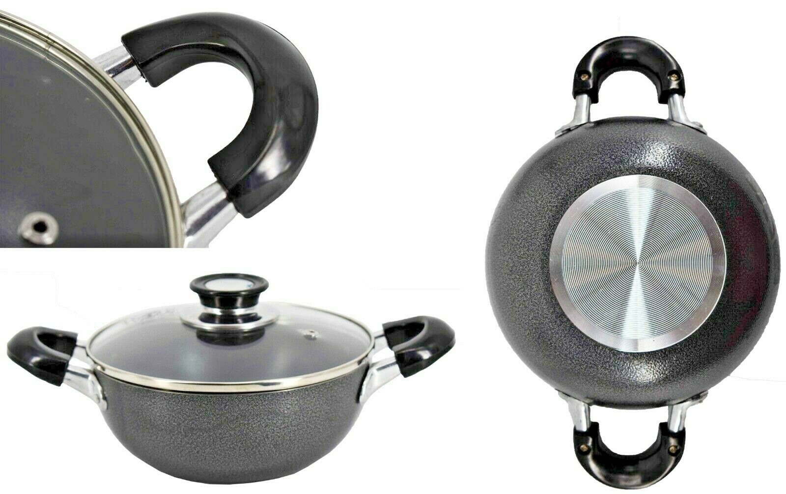 Non Stick Aluminum Casserole With Glass Lid,8 Inches, 2 Quart Black