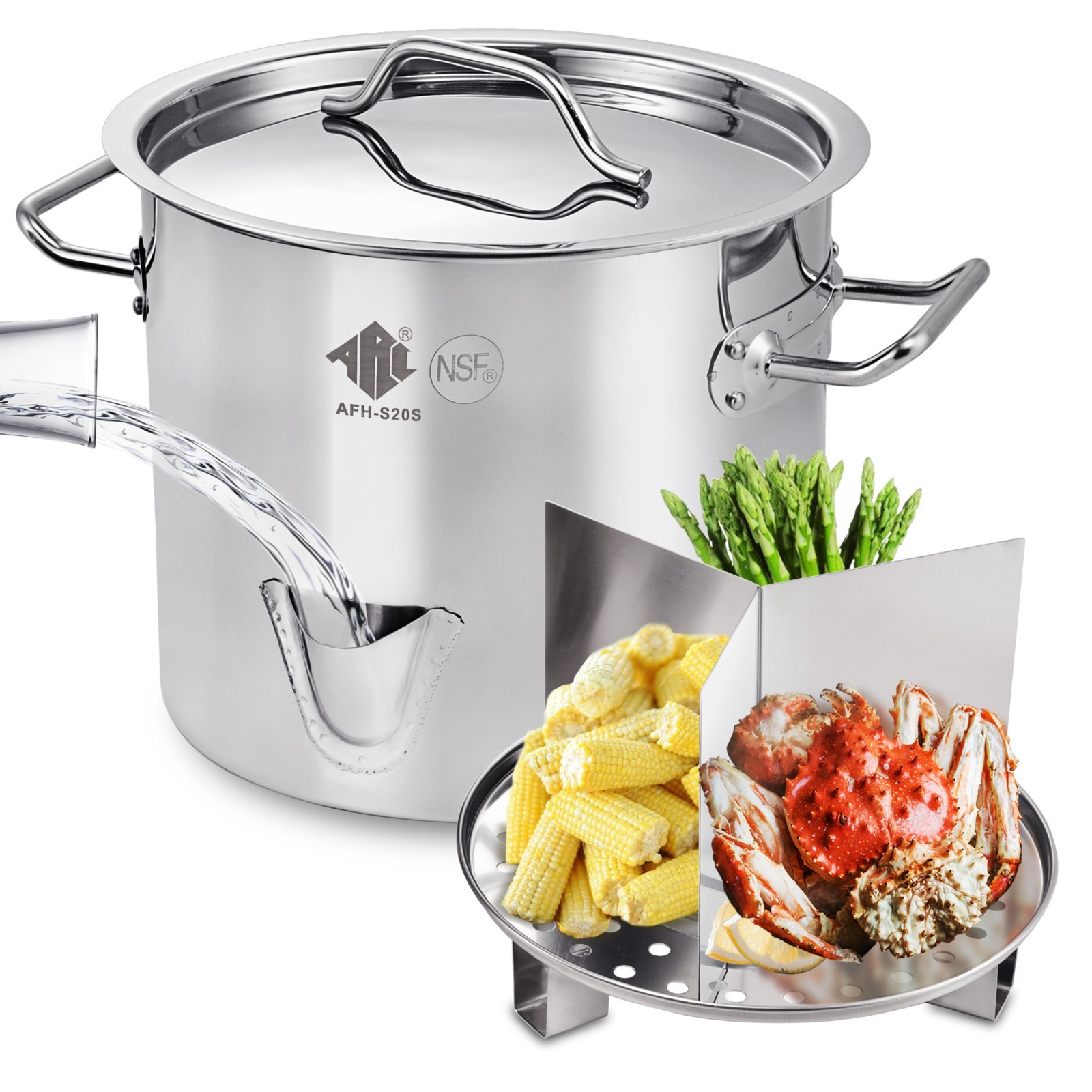 32QT Steamer Pot Stainless Steel with Spout & Divider for Tamales, Seafood Crab