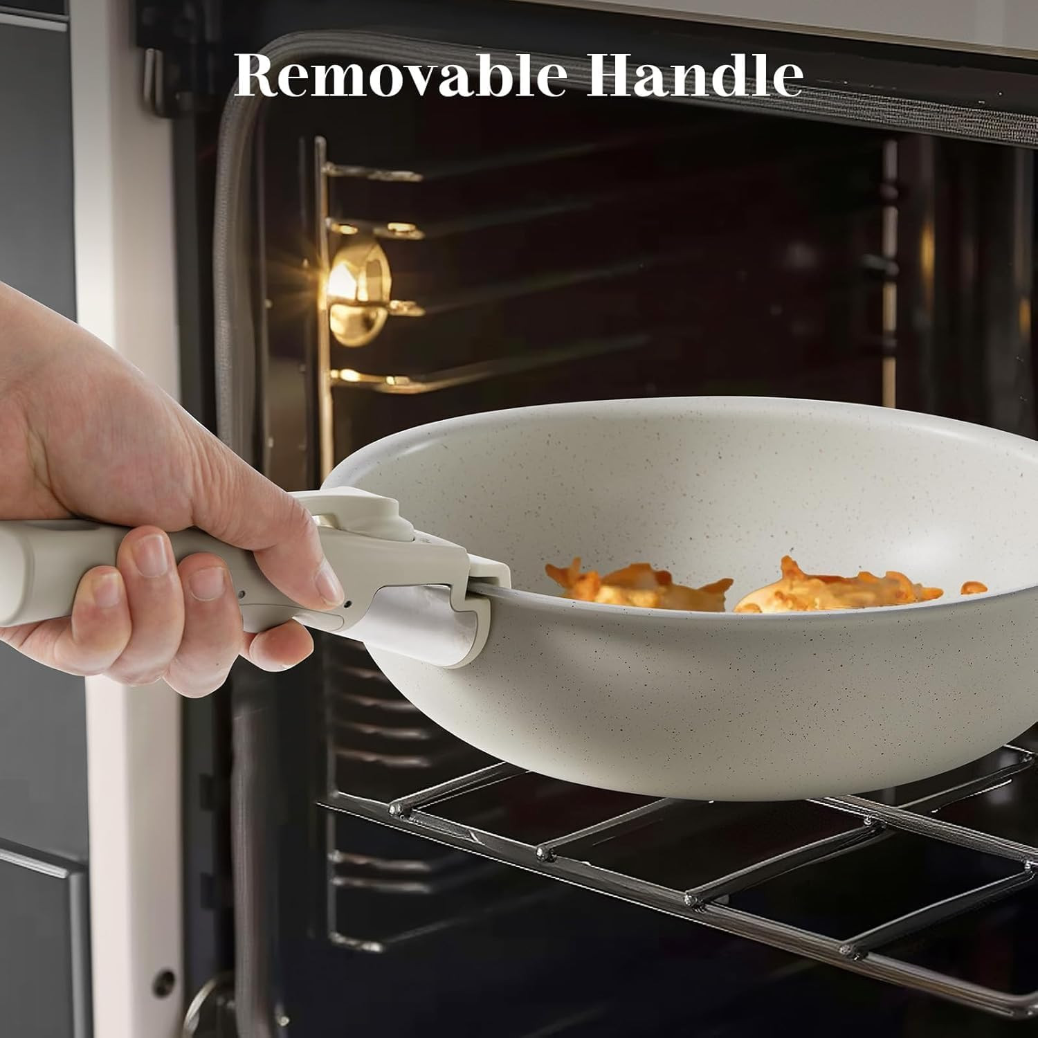 Non-Stick 12-Piece Cookware Set with Detachable Handle – Beige Pots & Pans