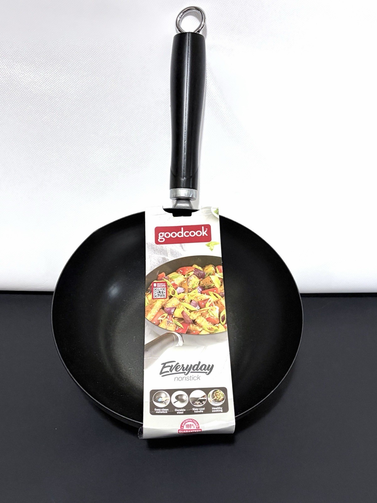 WOK GoodCook Everyday Nonstick Black, Carbon Steel 8 Inch Wok Easy Clean