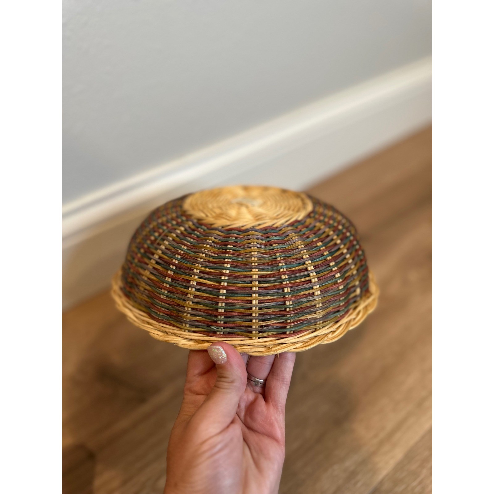 Wicker Casserole Basket Fits Pyrex 023 Multicolor 9 Inch Round Boho Cottage Farm