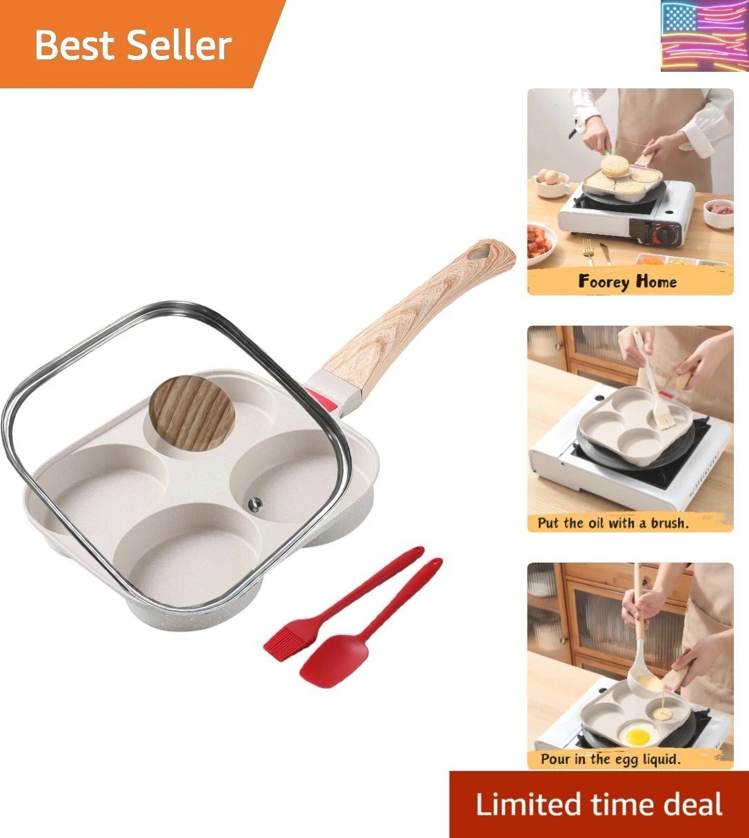 Egg Pan 4 Cup Nonstick Frying Omelette Pan with Lid for Breakfast Skillet for…
