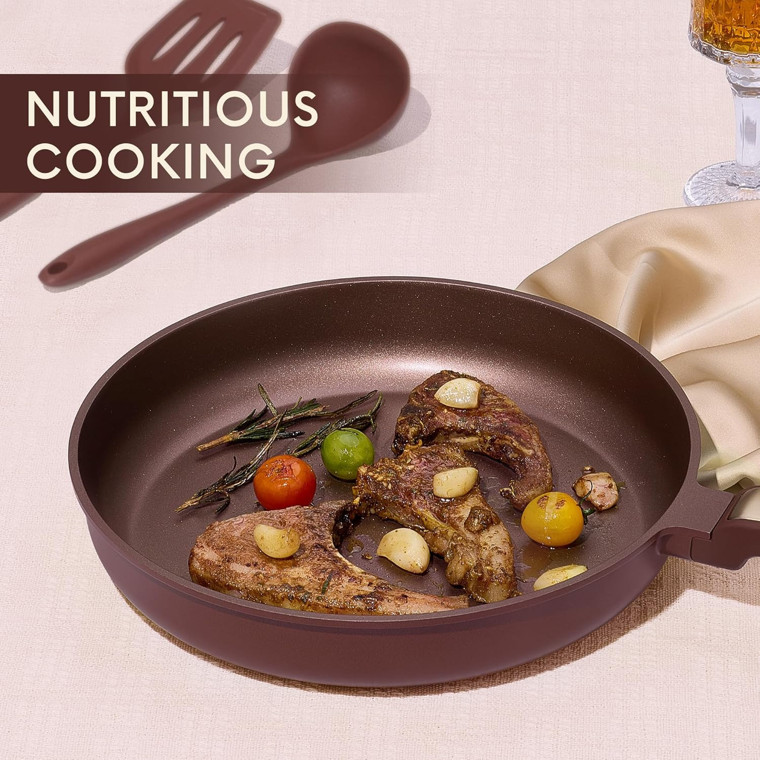 14-Piece Nonstick Cookware Set – PFOA-Free, Wine Red, Dishwasher Safe