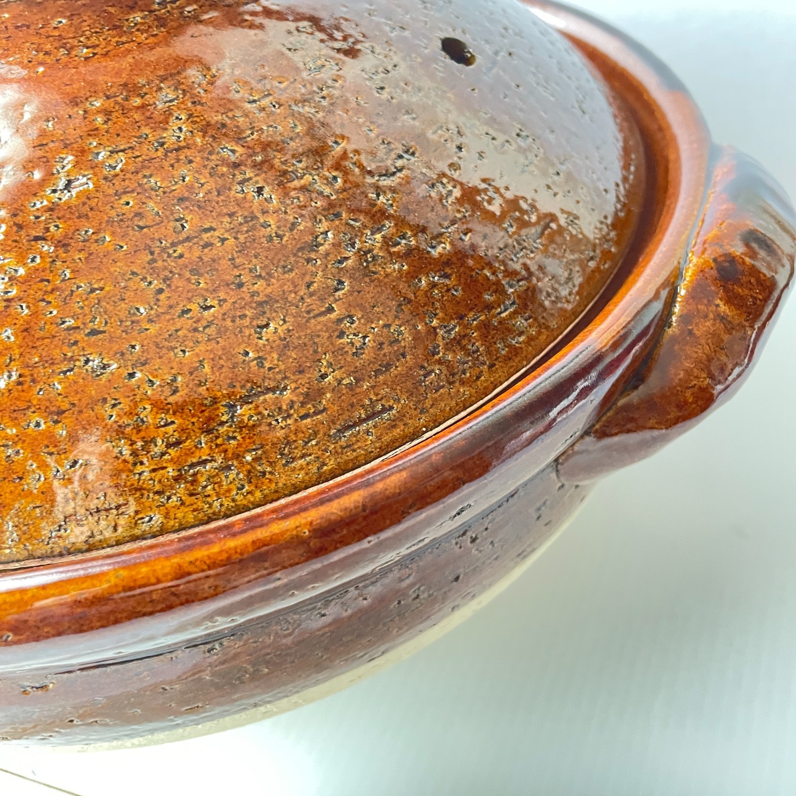 Japanese DONABE Earthen Clay Pot Old-IGA Ware AME Blown Glazed Pottery Casserole