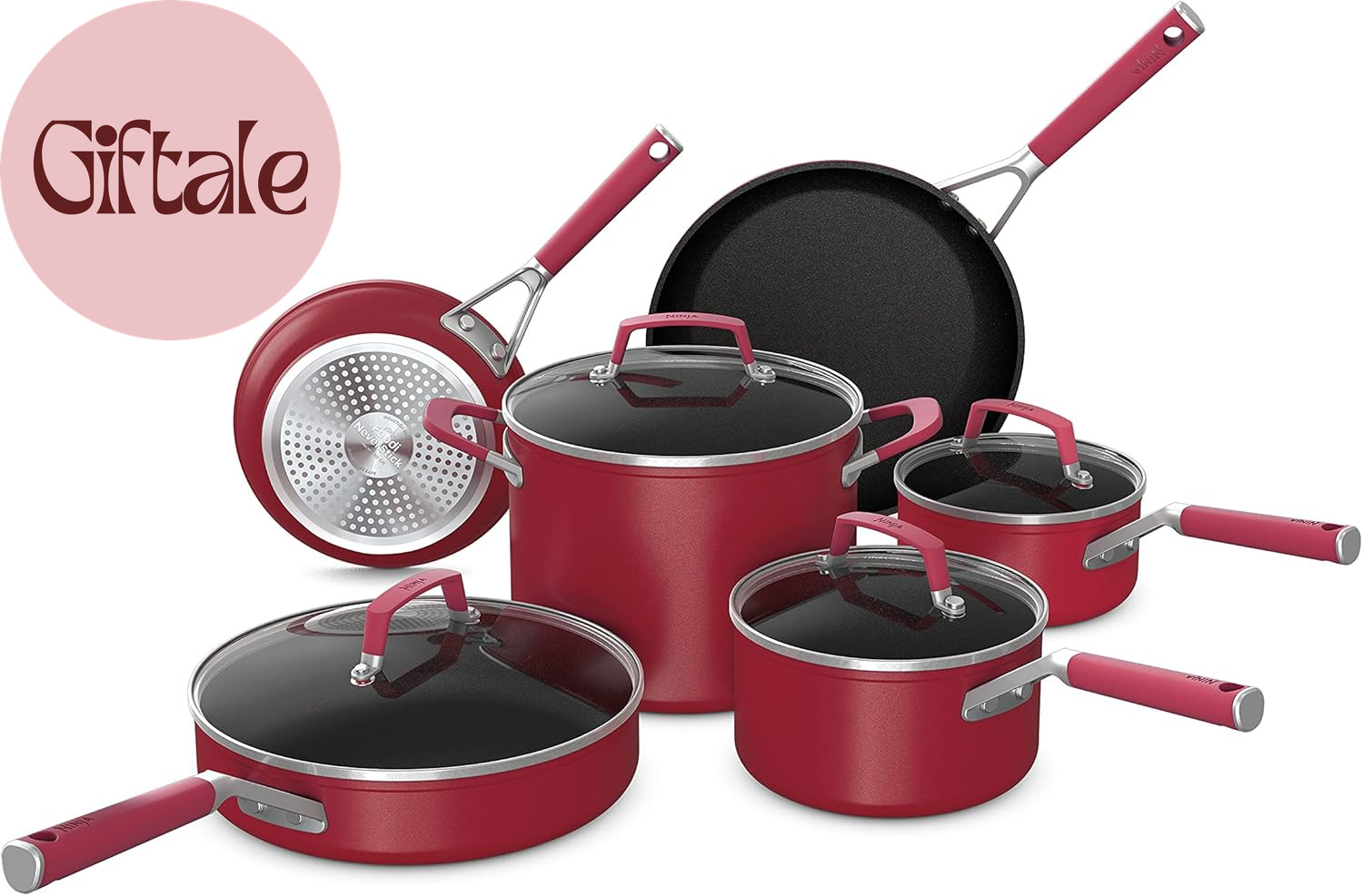 Ninja C29500 Foodi Neverstick Vivid 10-Piece Cookware Set with Lids, Nonstick, D