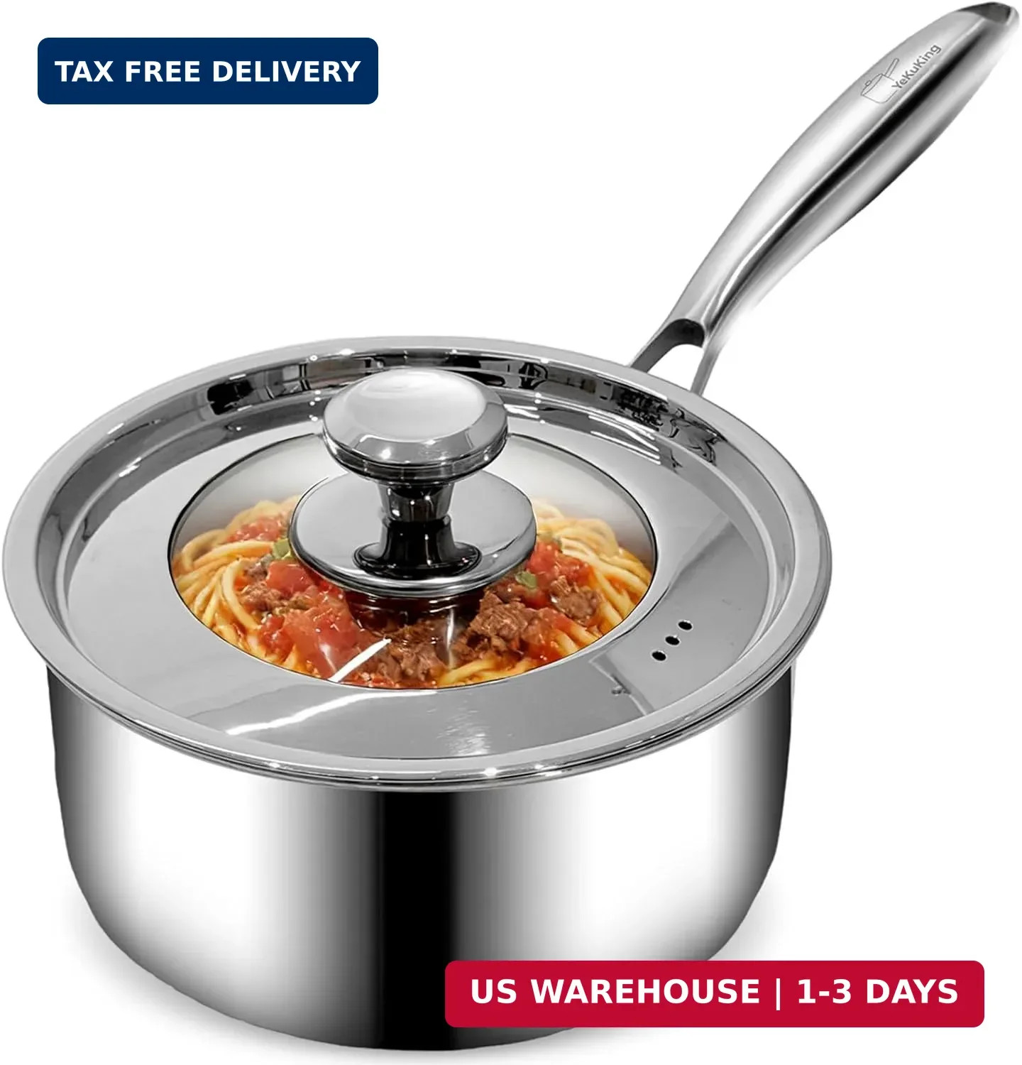 3.5 QT Tri-Ply Stainless Steel Saucepan with Visible Lid Small Pot Sauce Pan for