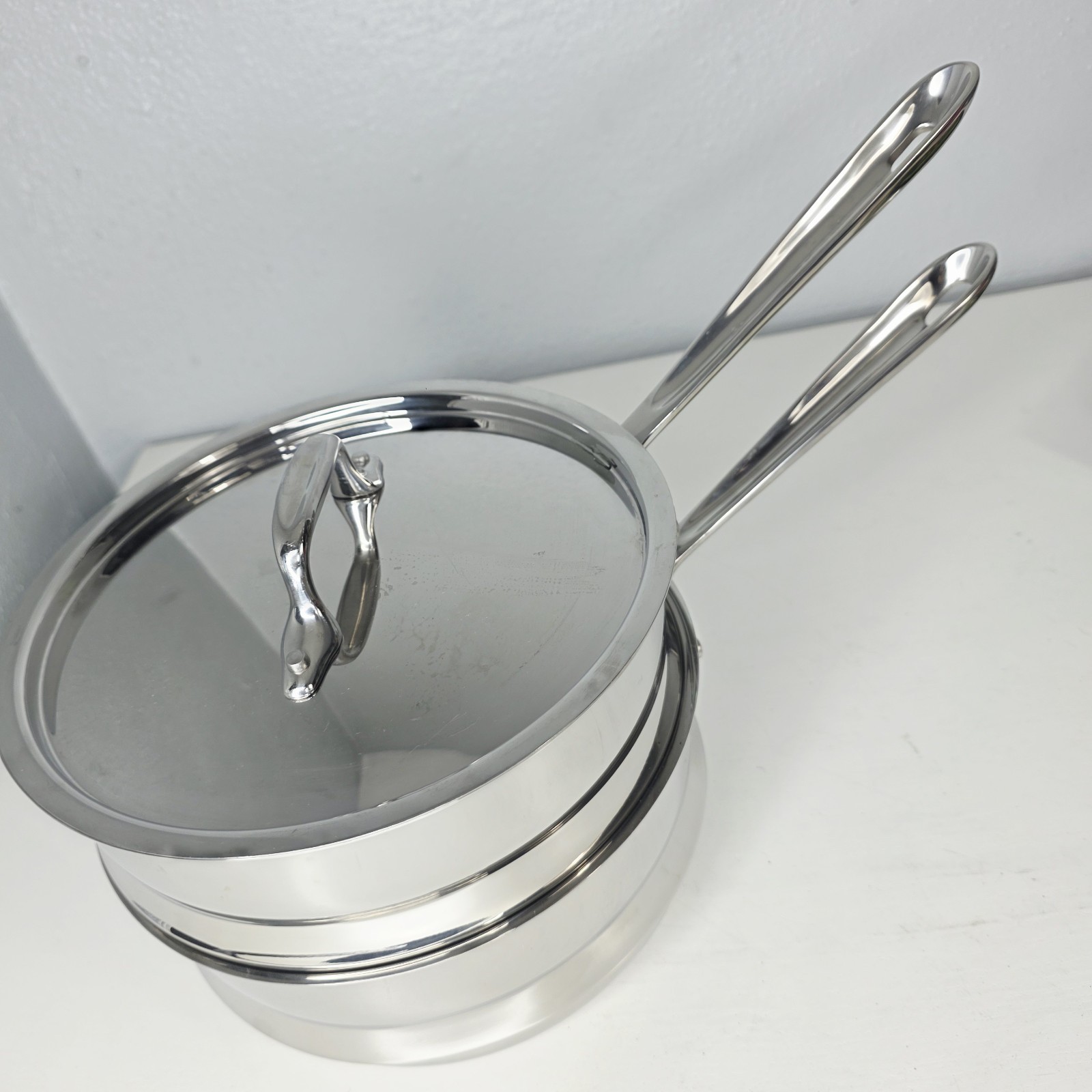 All Clad Stainless Steel 2QT Double Boiler / Steamer Sauce Pan + Lid