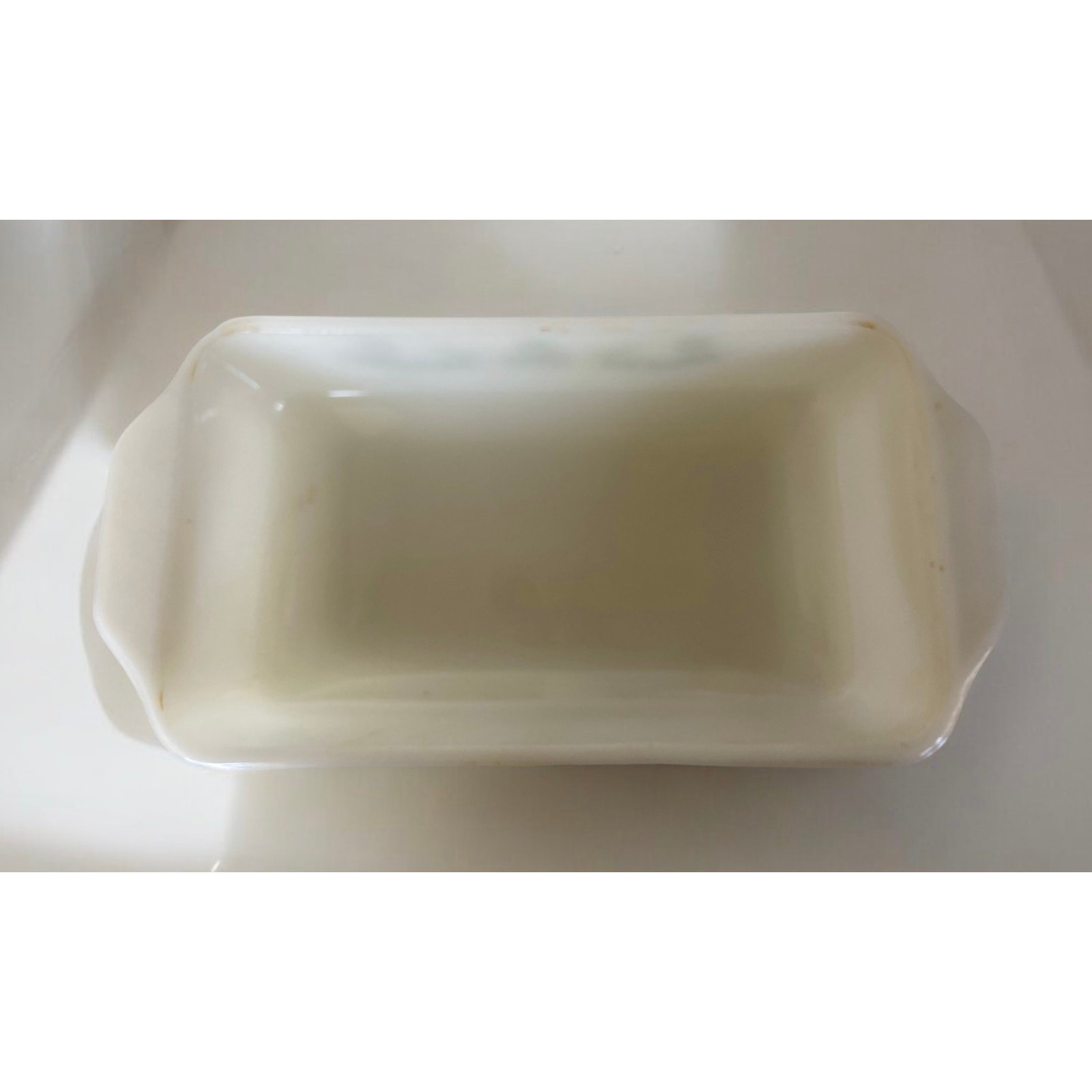 VINTAGE 70s Glasbake Green Floral Flower Print 1 QT Casserole Milk Glass Dish