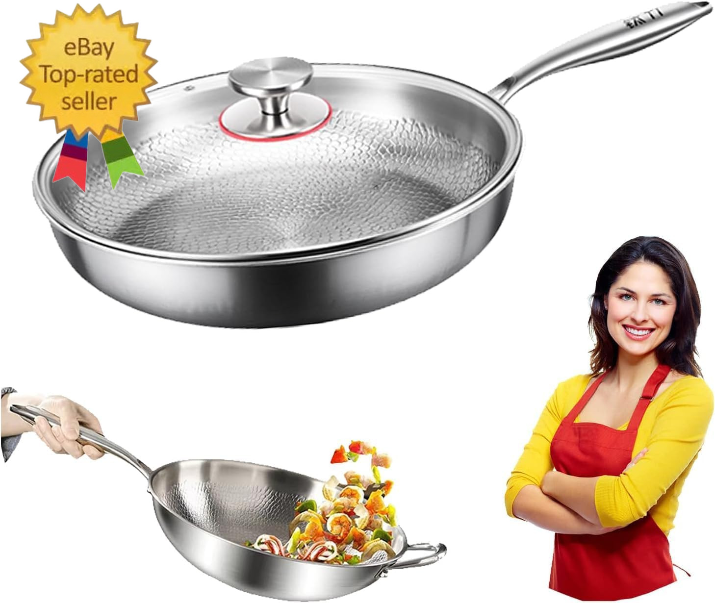 2026 New Titanium Hammered Pan Pro with Lid, Titanium Pans for Cooking -Durable