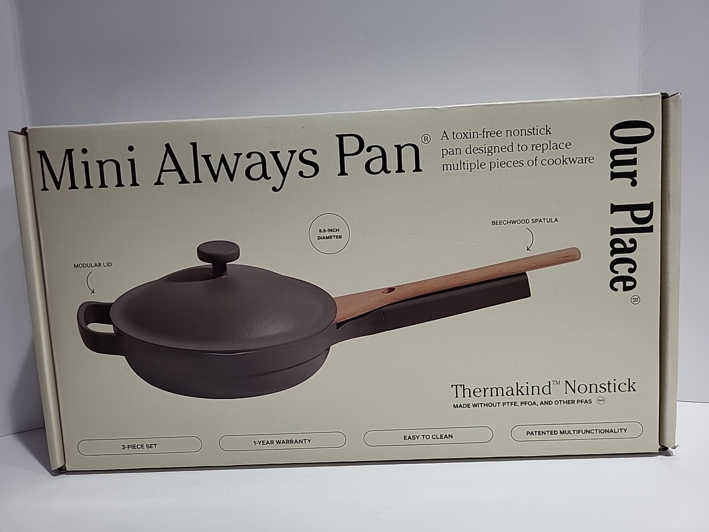 Our Place Mini Always Pan w/Lid & Spatula 8.5″ Charcoal Color 1.2 Qt. – NEW