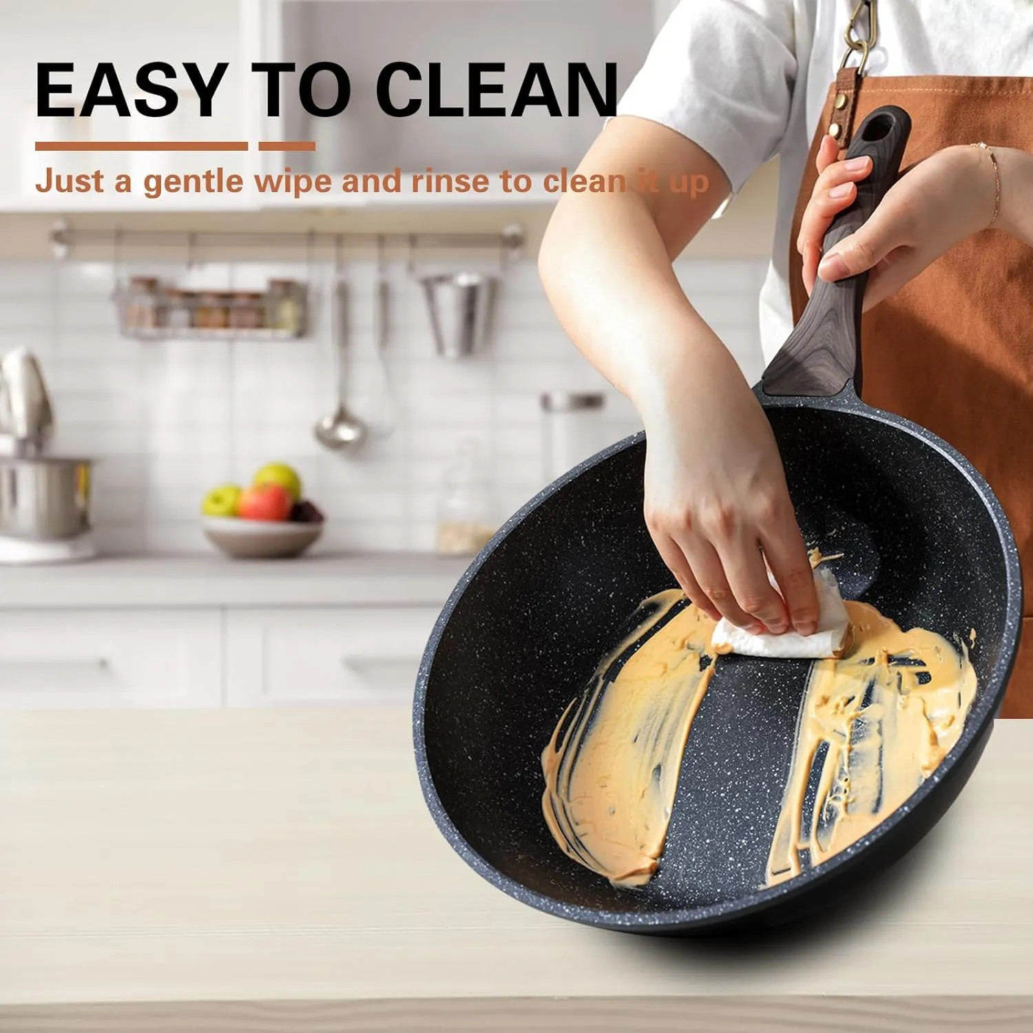 12 Inch Nonstick Wok With Lid Granite Stone Coating Induction Kitchen Cookware