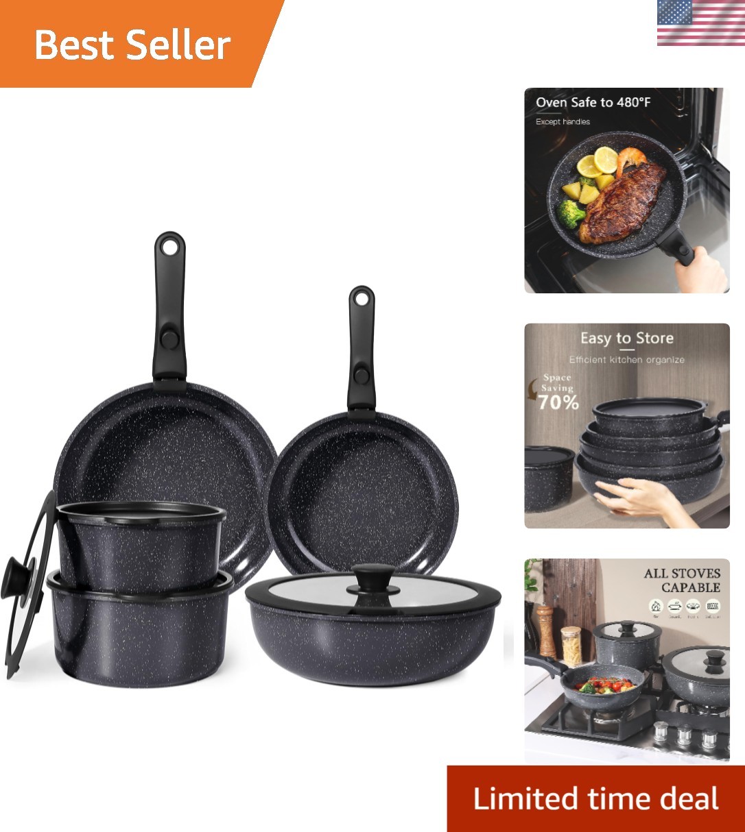 Healthy Non-Toxic 11 Piece Ceramic Cookware Set – Dishwasher & Oven Safe