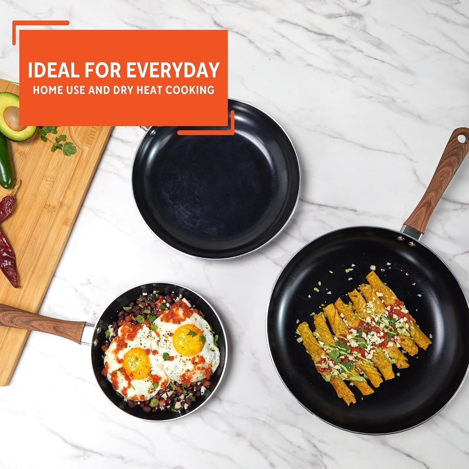 IMUSA Nonstick Ceramic Cookware Set 3-Piece 7in/9in/11in, with Soft-Touch