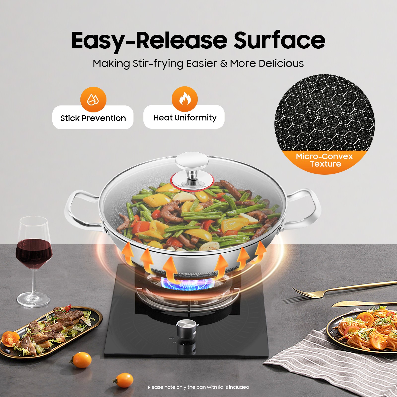 12-inch Stainless Steel Sauté Pan Skillet Non-stick Frying Pan With Lid