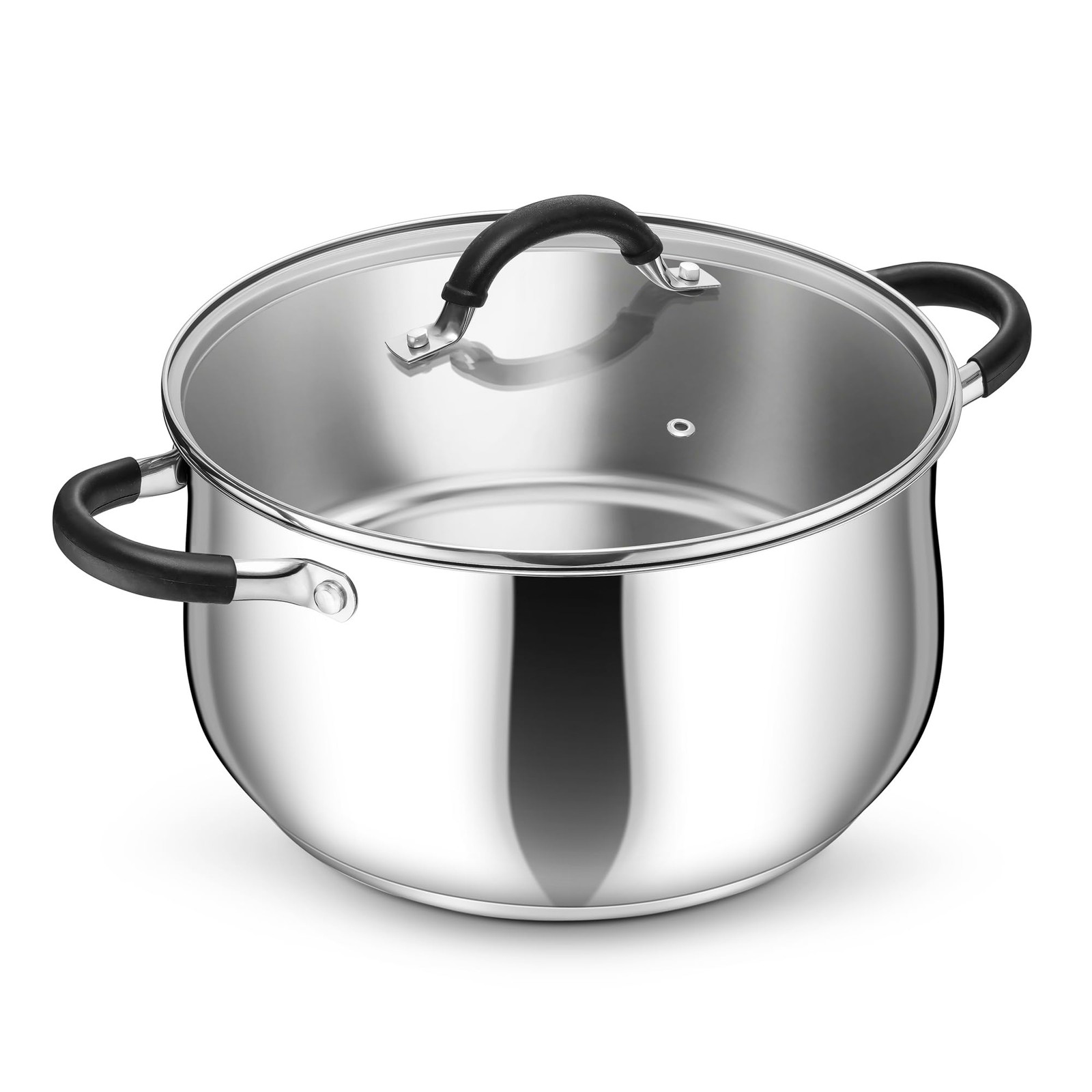Stainless Steel Stock Pot, 8 Qt Cooking Soup Pot with Visible Lid for Pasta,