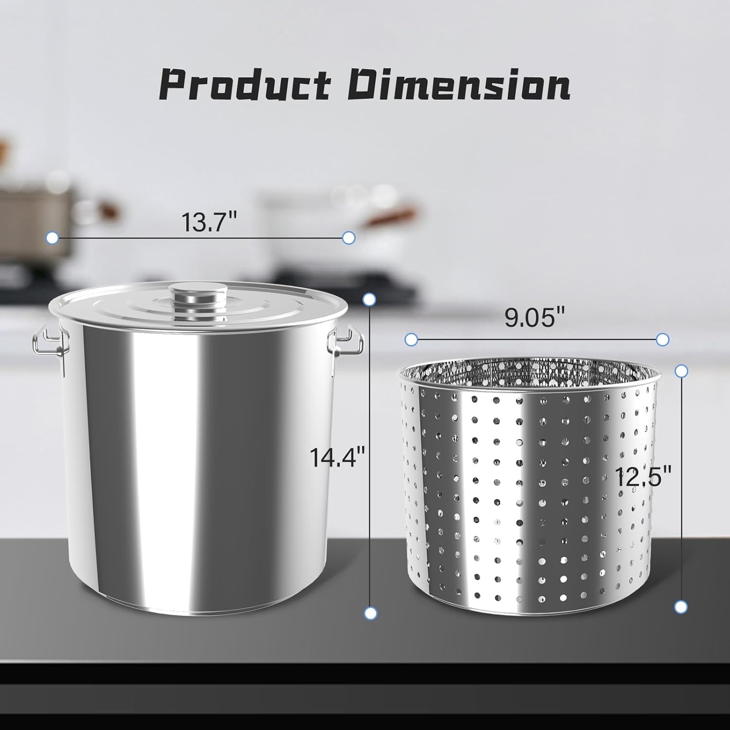 40/60/80 Quart Stainless Steel Seafood Boil Stock Pot with Lid & Strainer Cooker