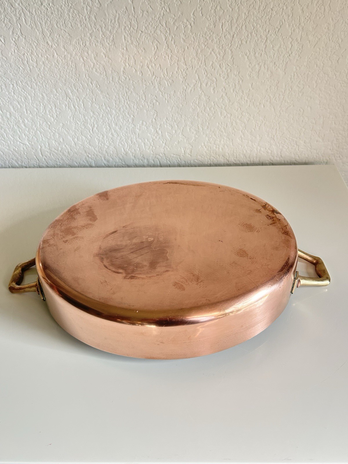 Vintage Copper Tin Lined Brass Handle Gratin Pan Set 2 Cobre Made in Chile